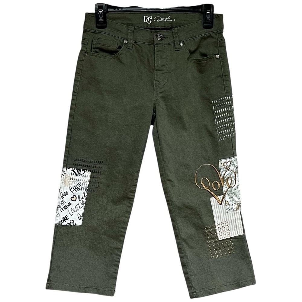 DG2 Diane Gilman Olive Green Capris With Patchwork and Embroidery Size 4P